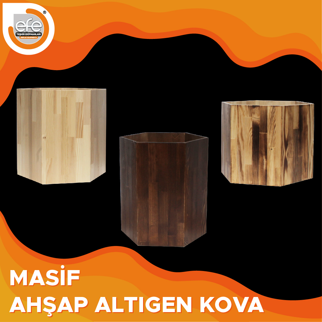 Masif Ahşap Altıgen Kova
